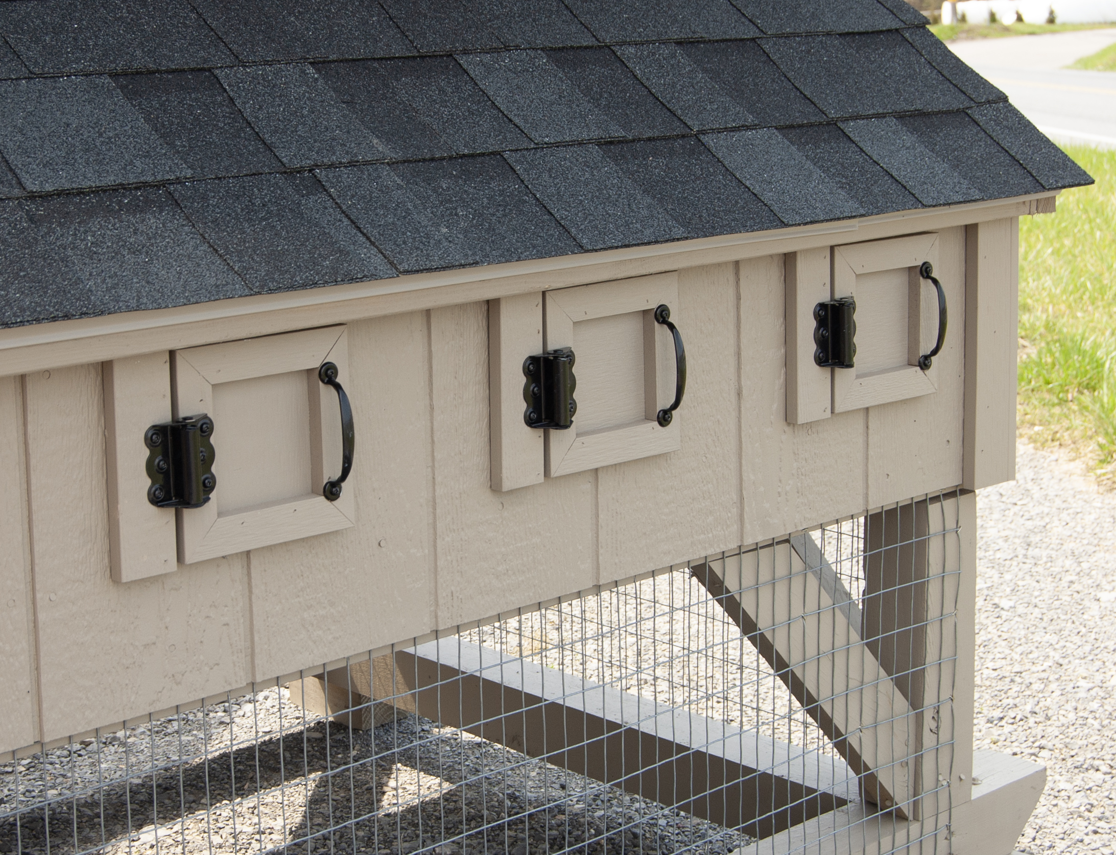 Exterior Doors To Nesting Boxes on 4x6 Mini Chicken Condo crafted at Pine Creek Structures of Spring Glen