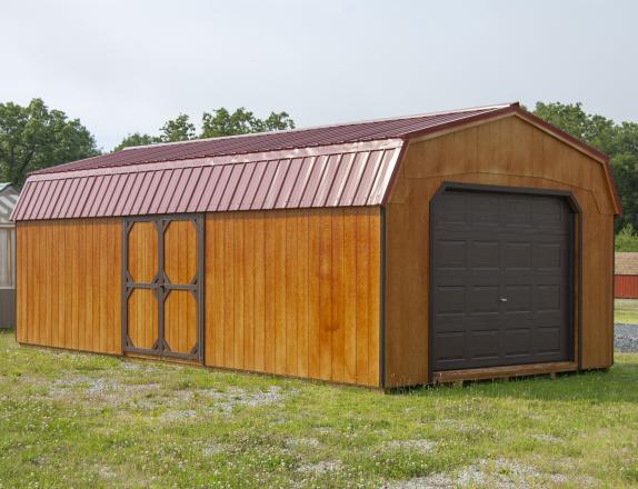 14x28 Dutch Garage with Rustic Cedar Siding and Red Metal roofing