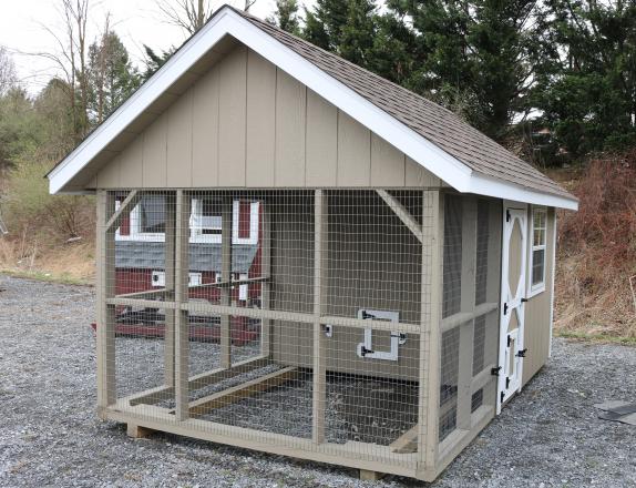 Pine Creek 8x12 King Coop with PC Clay walls, White trim, and Barkwood shingles