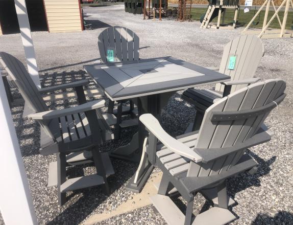 40" square pub table with 4 fan back swivel pub chairs