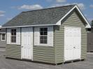 10x14 Cape Cod Style Storage Shed with Meadow Green Vinyl Siding and Shingle Roof